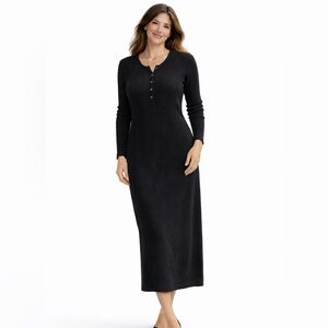 Peruvian Connection Black Waffle Henley Dress Size XS